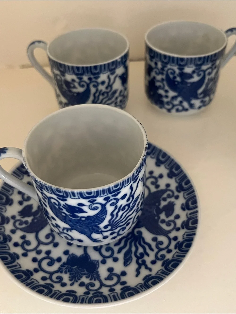 Vintage Blue & White Porcelain Phoenix Tea Set - Made in Japan (12pc)